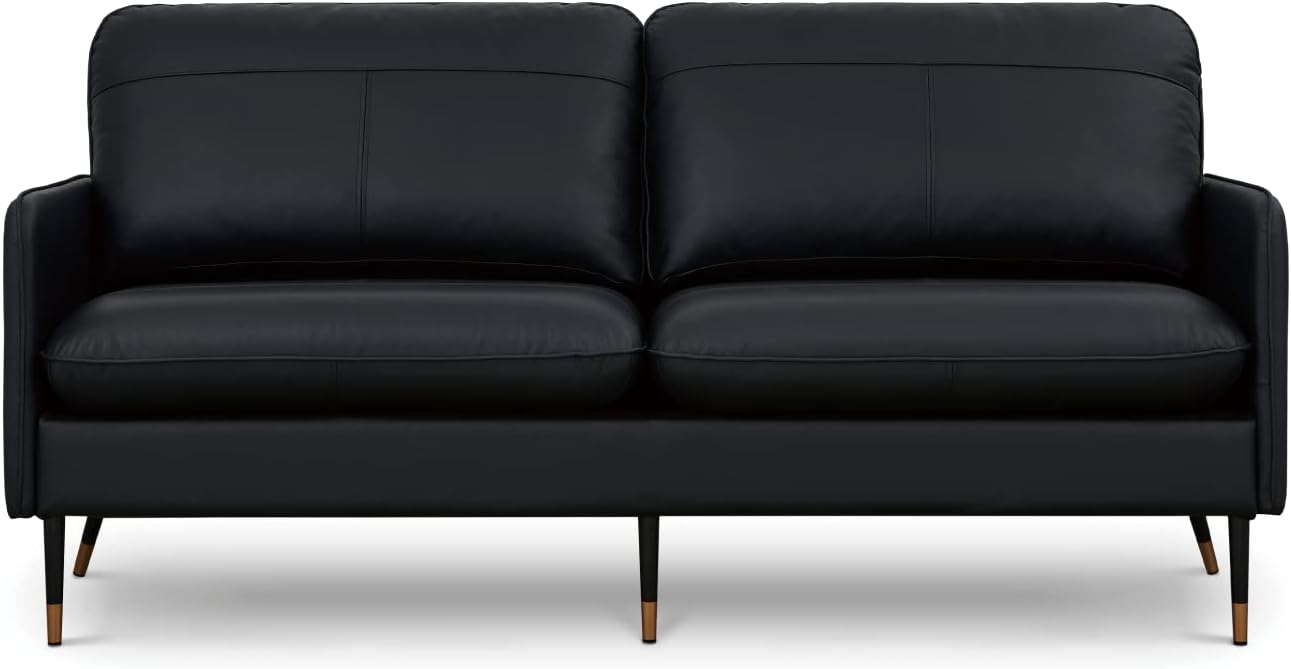 51KpLRYQ97L._AC_SL1500_.jpg 67" Top-Grain Leather Sofa, 2 Seater Loveseat Couch, Mid-Century Modern Leather Couch for Living Room Bedroom Apartment Office, Black - Image 1