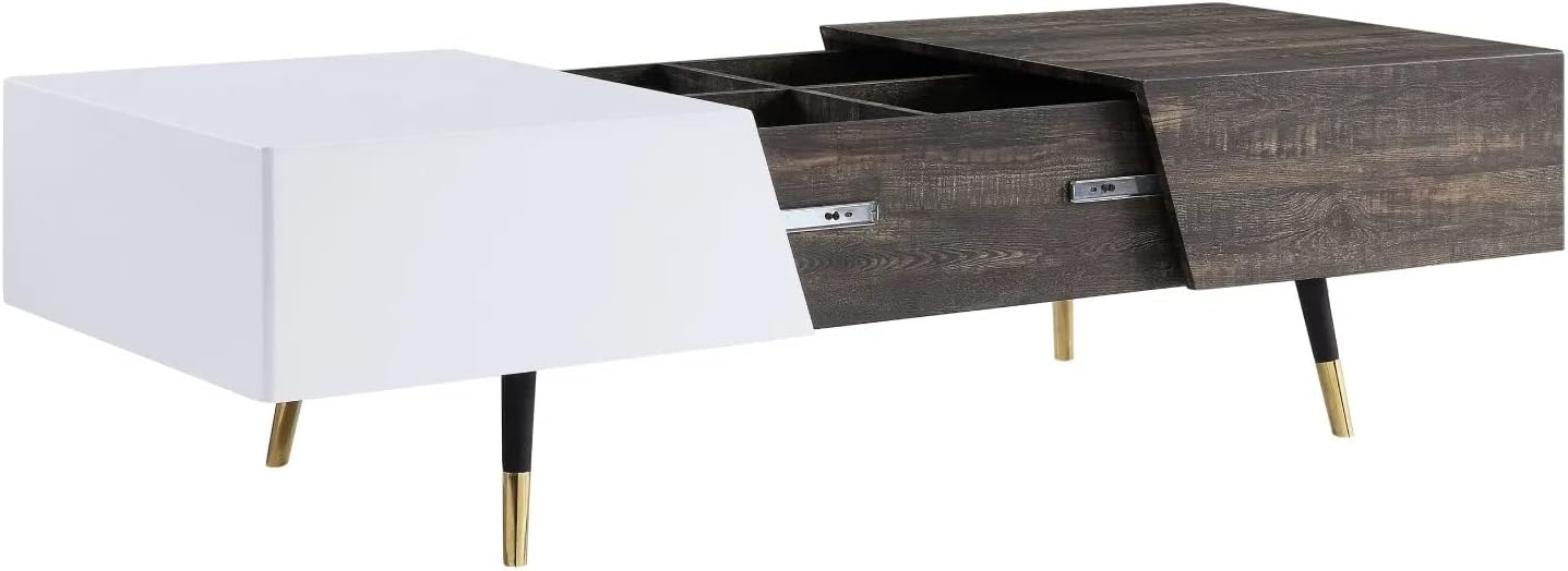 51fTFLkMTjL._AC_SL1500_.jpg Mid-Century Coffee Table White High Gloss & Rustic Oak Retractable Center Table - Image 1