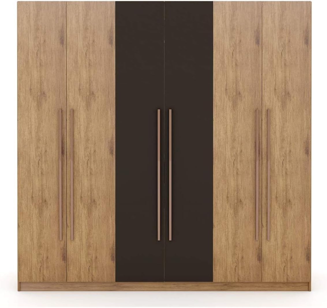61HJs2n5LsL._AC_SL1136_.jpg Modern Freestanding Armoire Wardrobe Closet, Stylish 3-Sectional Organizer with Hanging Rods, Drawers, and Shelf Space for Bedroom Storage and Dressing Room, Nature/Gray - Image 1