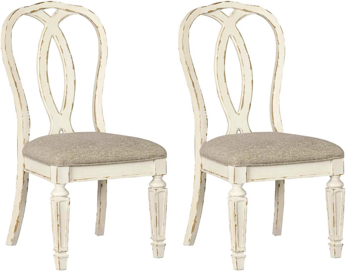 61gxQYmkEtL._AC_SL1500_.jpg French Country Ribbon Back Dining Chair, 2 Count, Chipped White - Image 1