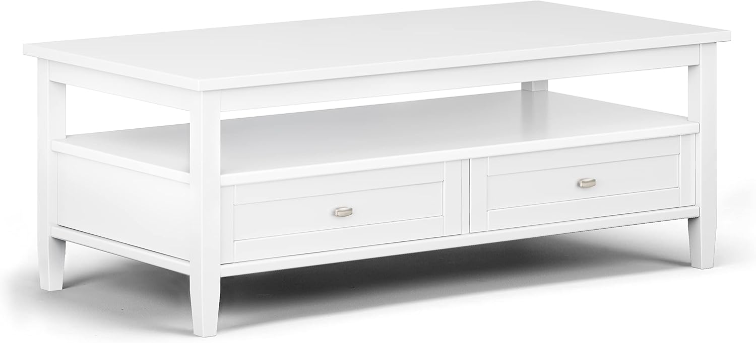 61jqACNqnFL._AC_SL1500_.jpg SOLID WOOD 48 inch Wide Rectangle Coffee Table in White, for the Living Room and Family Room - Image 1