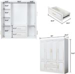 74" H Wardrobe Cabinet,Wardrobe Closet with 4 Doors, Armoire Wardrobe Closet with Storage Drawers, Clothing Rod and Shelves, Bedroom Armoires with Gold Decorative Border, Armoire - Image 2
