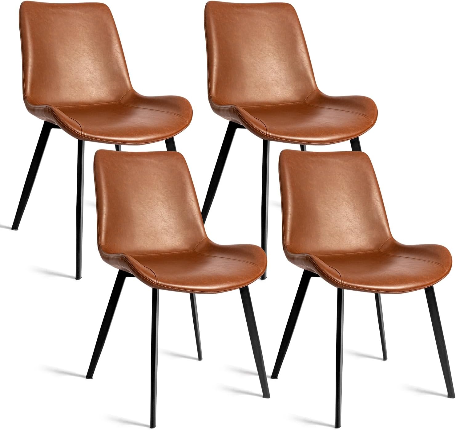 61tN5UfutFL._AC_SL1500_.jpg Dining Chairs Set of 4 , Faux Leather Brown Cushion Seat , Upholstered Dining Accent Side Chairs with Comfy Back and Sturdy Black Metal Legs for Living , Restaurant & Meeting Room , Brown - Image 1