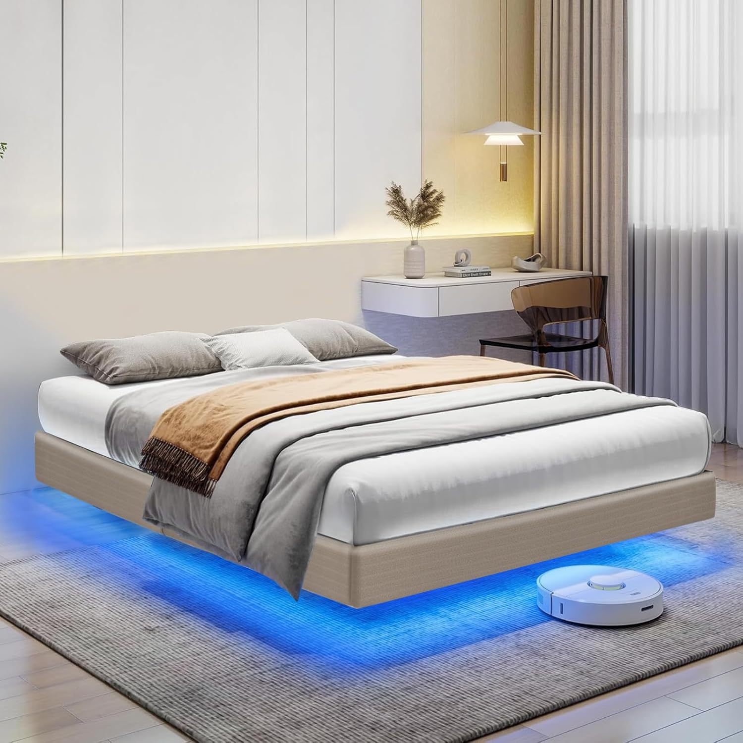 71HaaDxMMgL._AC_SL1500_.jpg Floating Bed Frame with Smart LED Lights, Full Size Platform Bed Frame, Soft Padded Edges, Sturdy Metal Frame, No Box Spring Needed, Noise-Free, Easy Assembly, Dark Brown - Image 1