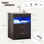 Night Stand with Gun Drawer, Charging Bedside Table with USB & Type-C Port, LED Nightstand with Human Sensor Light, Modern End Table with Drawers for Bedroom Office, Black - Image 2