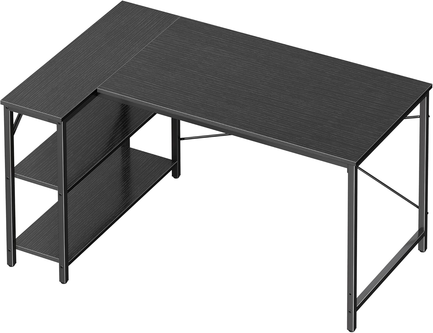 71ZKJA6V6VL._AC_SL1500_.jpg Shaped Desk, 47 Inches Computer Desk with Reversible Storage Shelves, Gaming Desk, Corner Desk Home Office Desks, Writing Desk Study Desk with Metal Frame, Black - Image 1