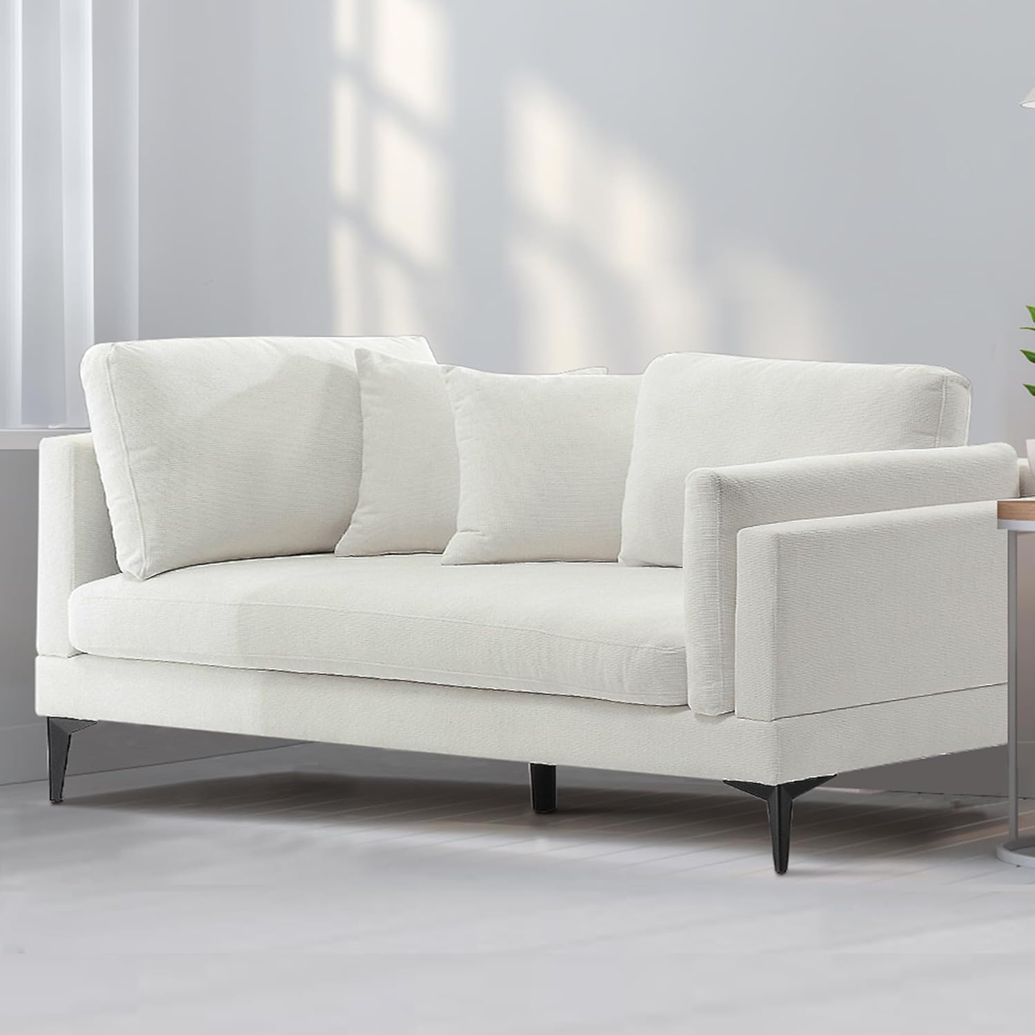 71ccbMgFQ6L._AC_SL1500_.jpg Modern Loveseat Sofa 71.25" Comfy Cloud Couch with Throw Pillows, Extra Deep Seat Loveseat Sofa for Living Room, Linen Fabric, Beige - Image 1