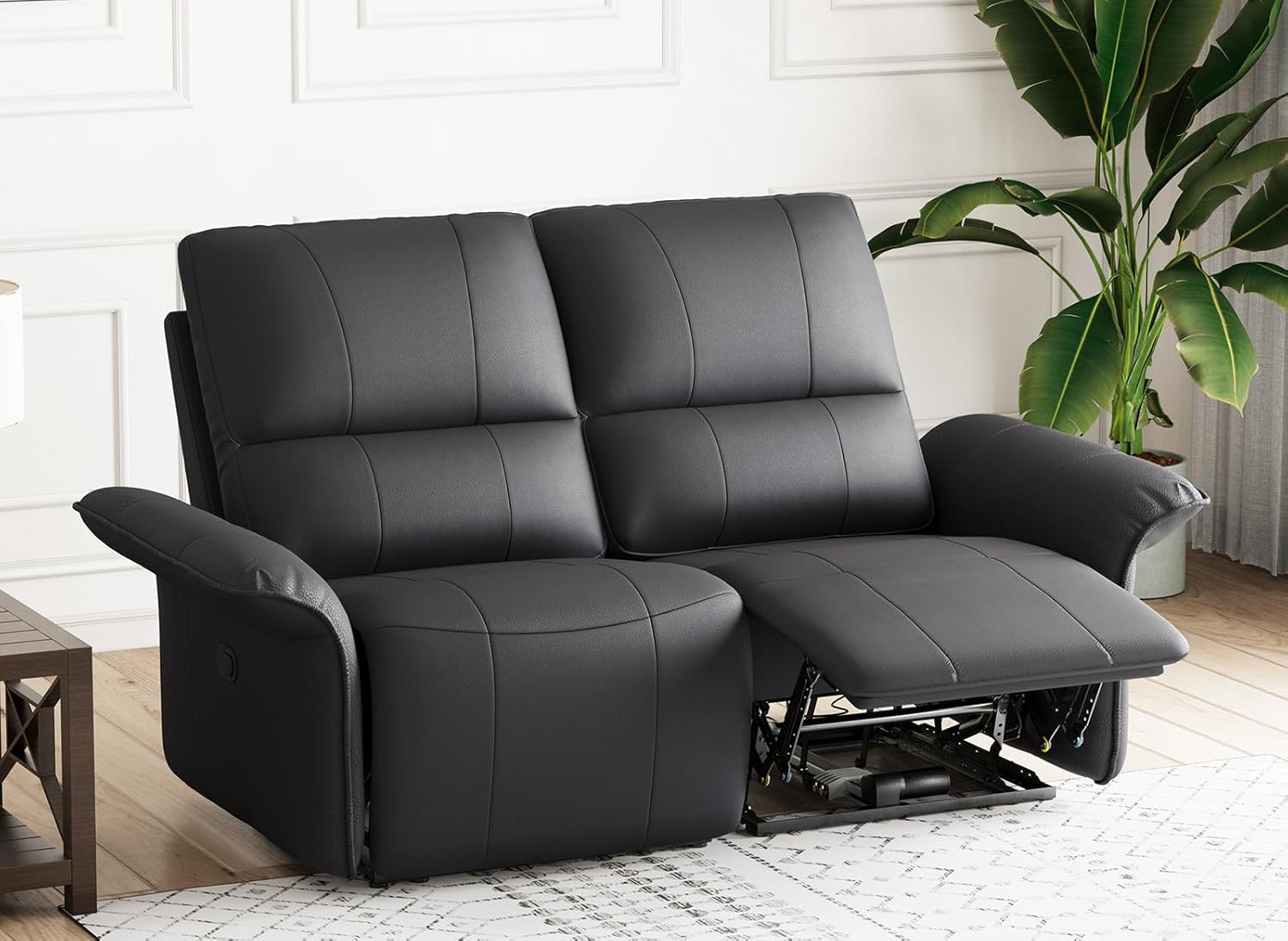 71eX-pMCIqL._AC_SL1500_.jpg Black Leather Manual Reclining Love seat.Oversized Loveseat Recliner Sofa for Living Room. Double Recliner Home Theater Seating. - Image 1