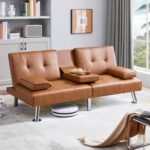 Convertible Sofa Bed Adjustable Couch Sleeper Modern  Home Recliner Reversible Loveseat Folding Daybed Guest Bed, Removable Armrests, Cup Holders, 3 Angles, 772lb Capacity, Brown - Image 2
