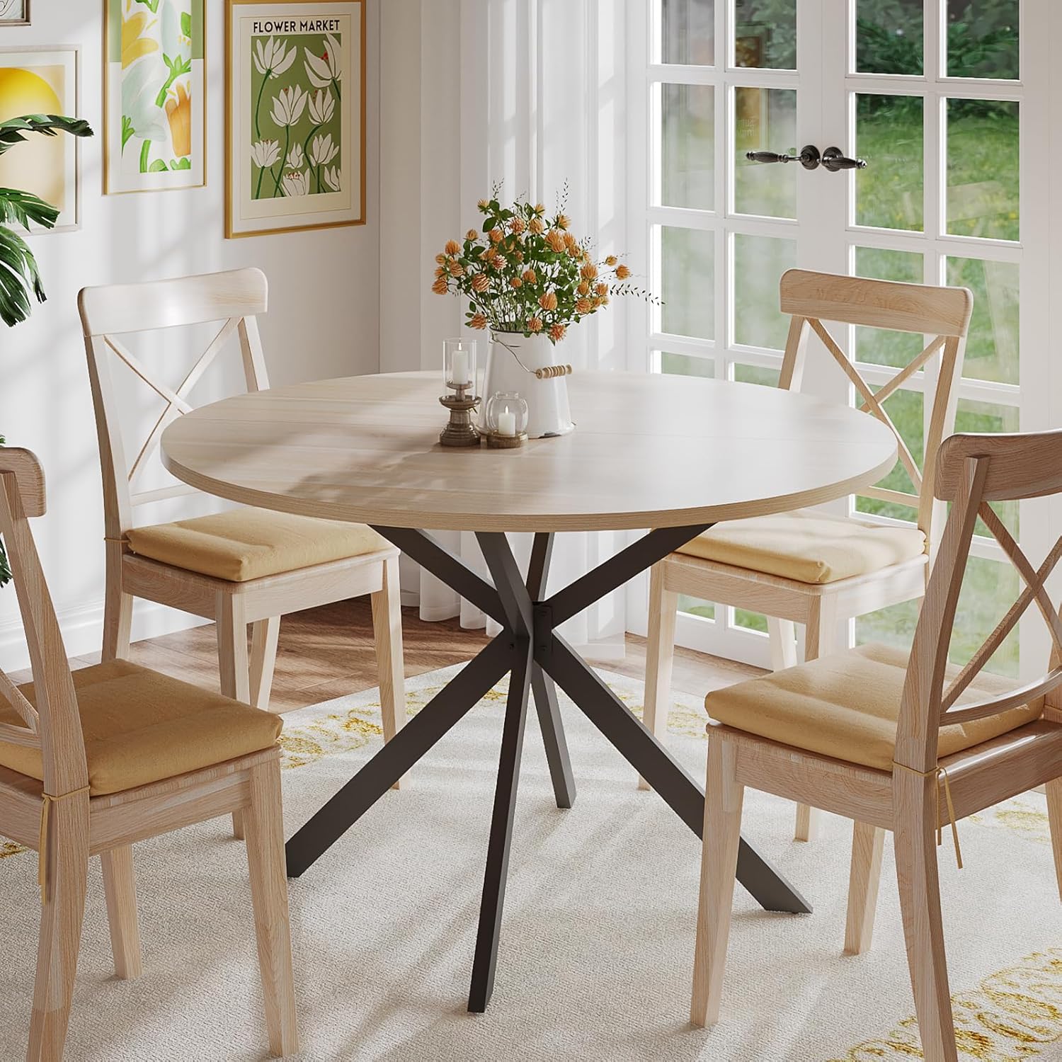 81657fTAmL._AC_SL1500_.jpg 47.2 Inch Round Dining Table for 4, Wood Kitchen Table, Round Dinner Table for Home Kitchen Dinning Room, Natural(Only Table) - Image 1
