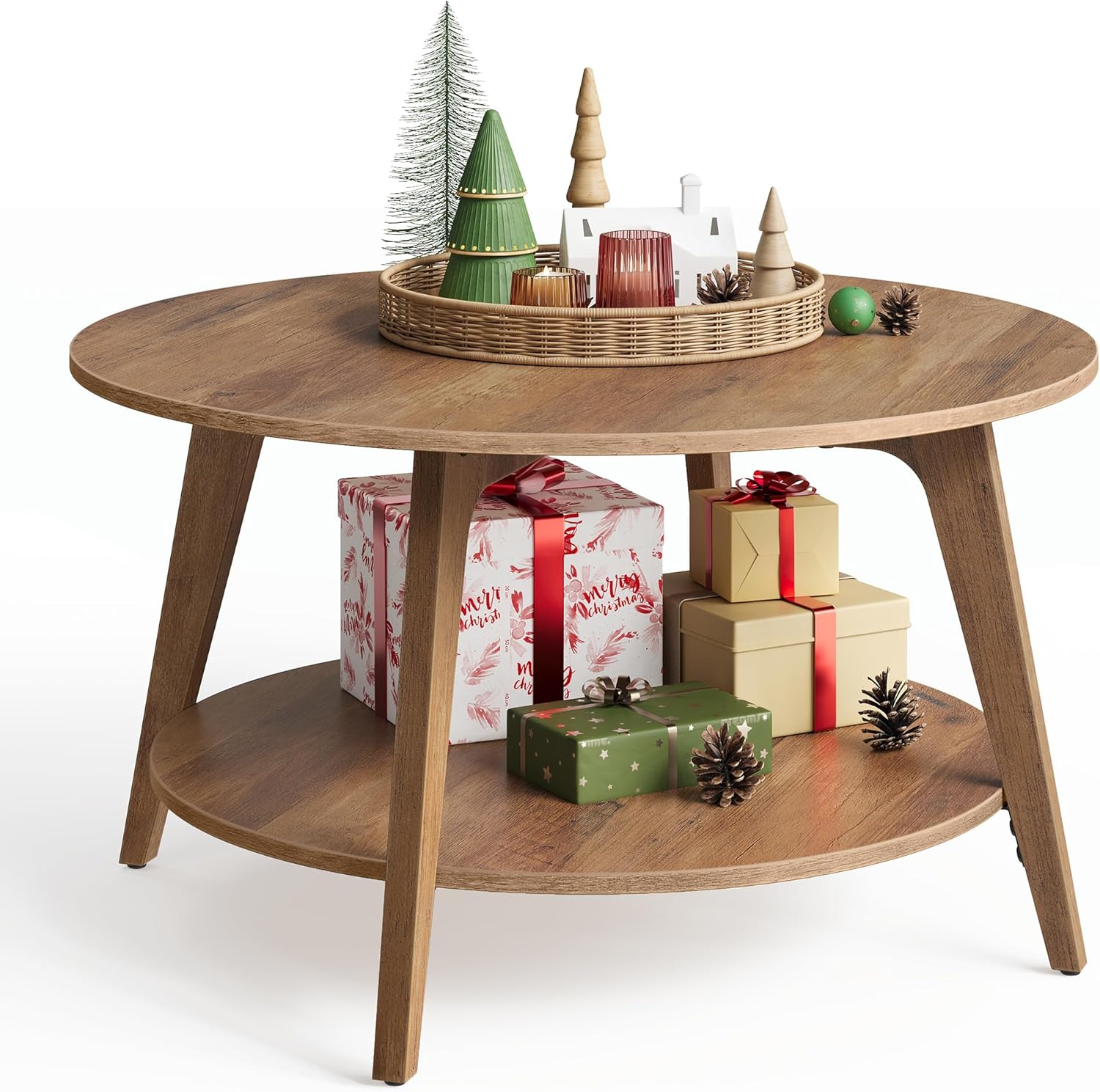 81YjOhwKJL._AC_SL1500_.jpg Round Coffee Table, 2 Tier Coffee Table with Storage, for Living Room, 31.5 x 17.7 Inches, Easy to Assemble, Honey Brown - Image 1