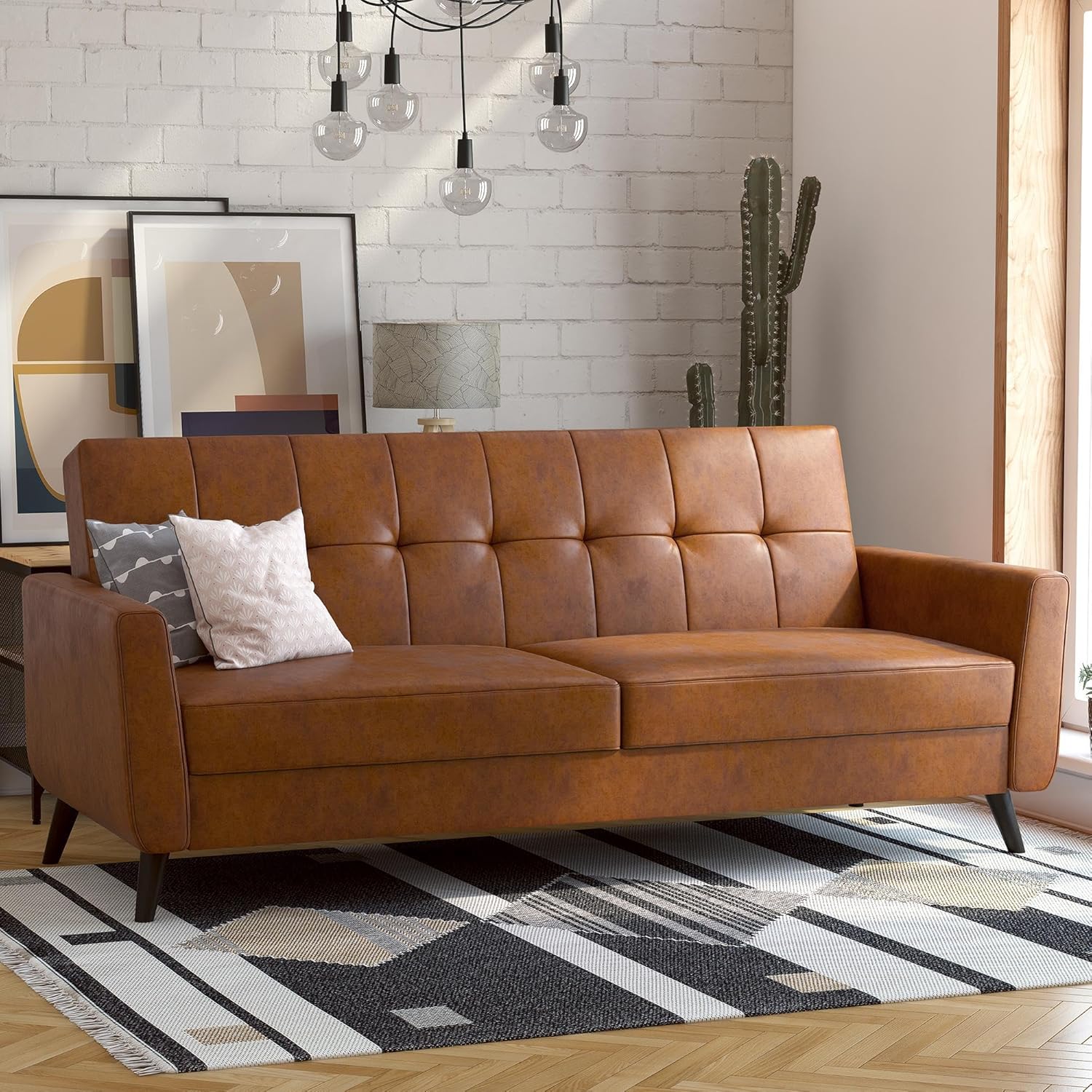 91A84amkJL._AC_SL1500_.jpg Futon with Storage, Camel Faux Leather - Image 1