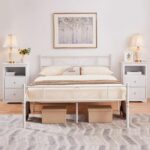 Bedside Table Set of 2, Tall Nightstand with 2 Drawer and Cubby, Wooden Bedside Table for Bedroom Small Space, Tall Bedside Cabinet Telephone Table, 16″ D × 19″ W × 29″ H, White - Image 2