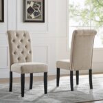 Solid Wood Tufted  Dining Chairs, Set of 2, Tan